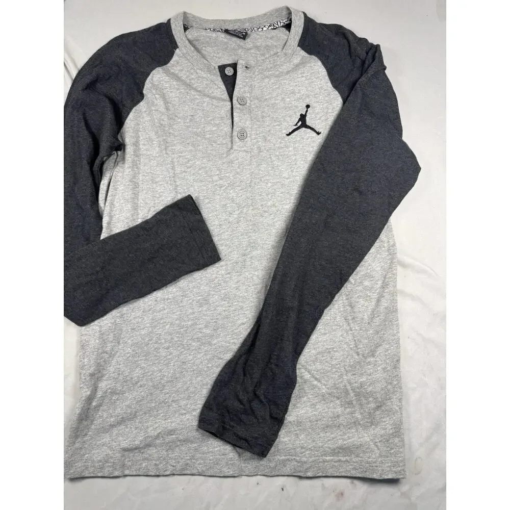 Jordan Long Sleeve Henley Shirt Gray Charcoal Raglan Men’s Size M